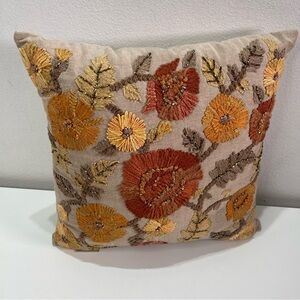 Devi Designs Floral Embroidered Beaded Square Throw Pillow Boho Fairy Cottage 15